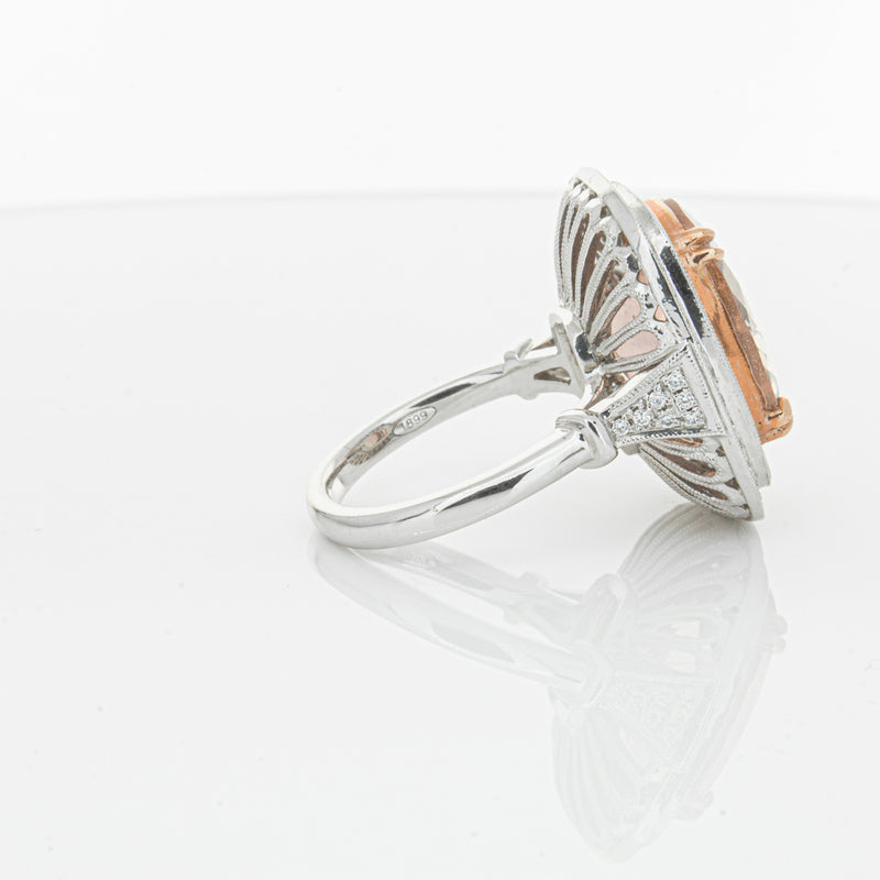 18ct White & Rose Gold Morganite & Diamond Halo Ring-Ring-Walker & Hall