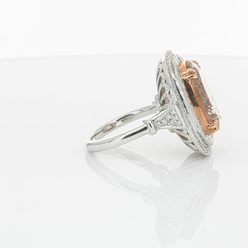 18ct White & Rose Gold Morganite & Diamond Halo Ring-Ring-Walker & Hall