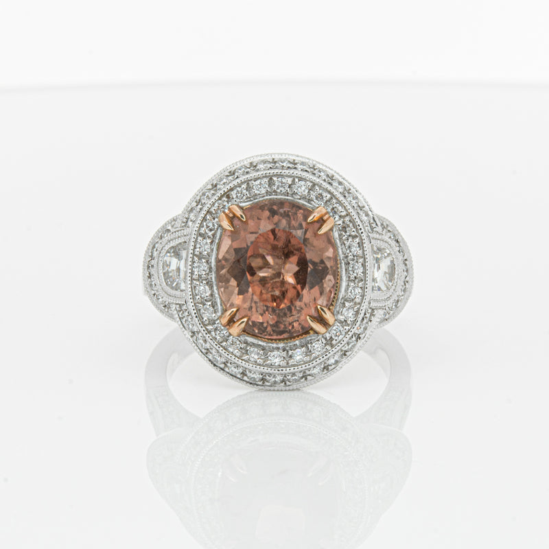 18ct White Gold Tourmaline & Diamond Halo Ring-Ring-Walker & Hall