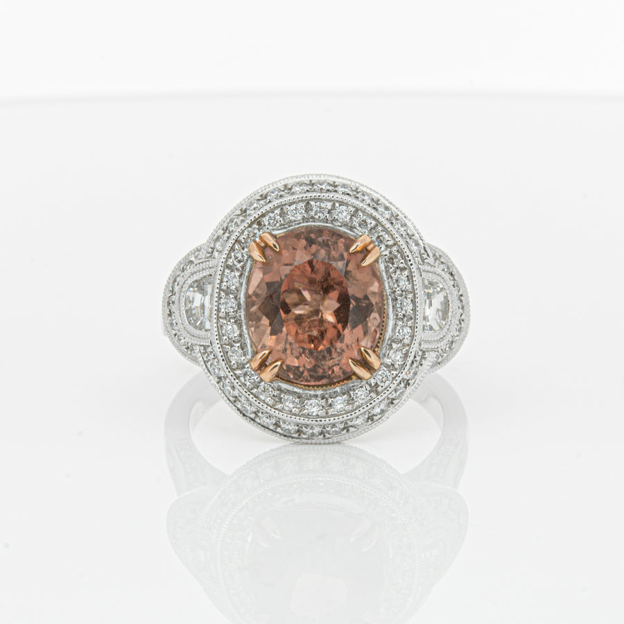 18ct White Gold Tourmaline & Diamond Halo Ring-Ring-Walker & Hall