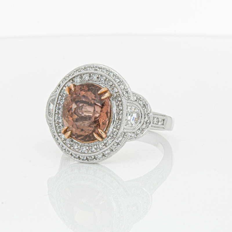 18ct White Gold Tourmaline & Diamond Halo Ring-Ring-Walker & Hall