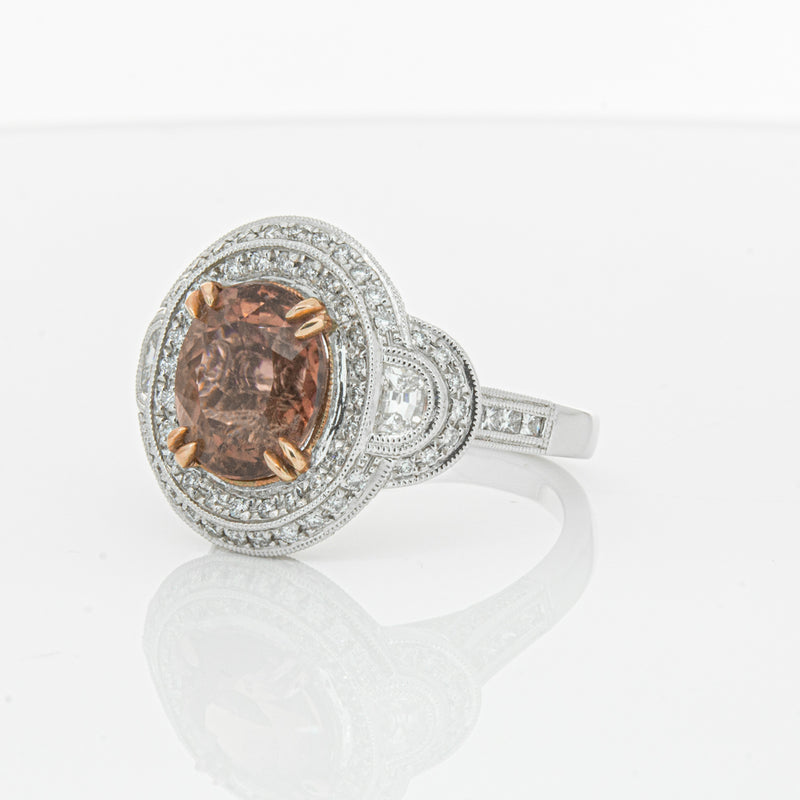18ct White Gold Tourmaline & Diamond Halo Ring-Ring-Walker & Hall