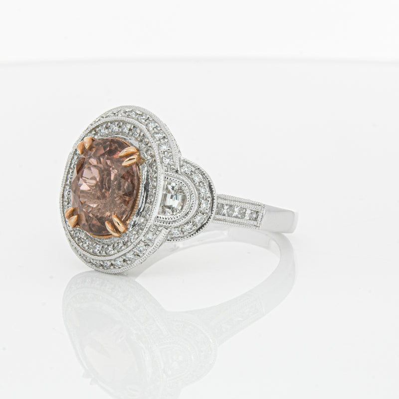 18ct White Gold Tourmaline & Diamond Halo Ring-Ring-Walker & Hall