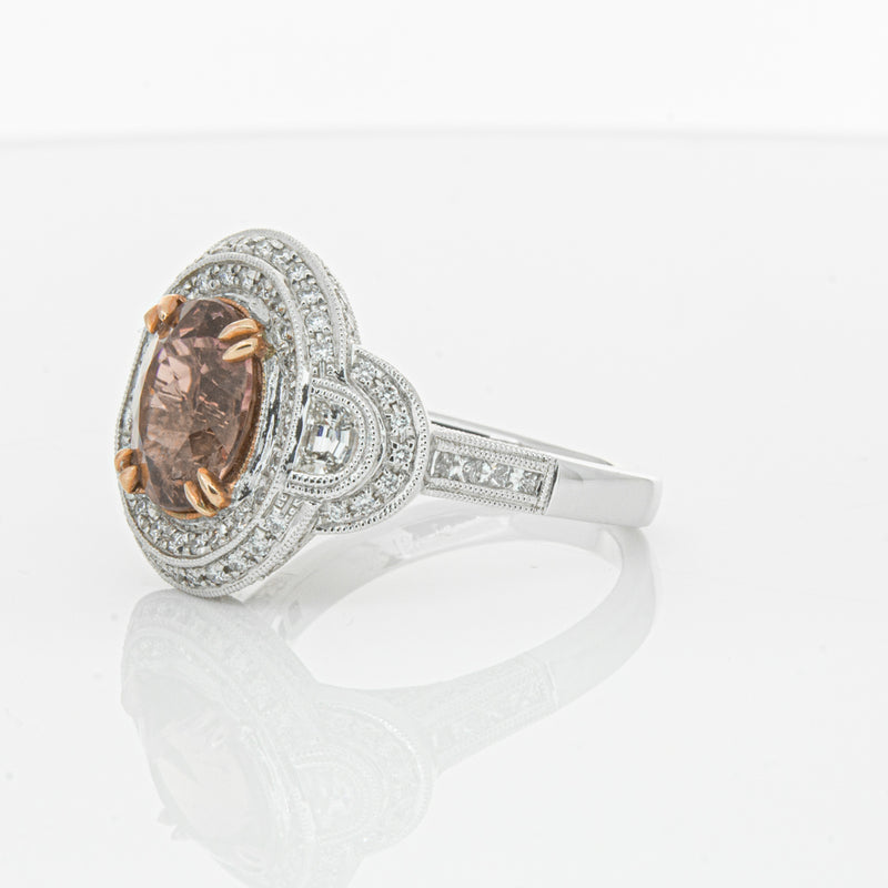 18ct White Gold Tourmaline & Diamond Halo Ring-Ring-Walker & Hall