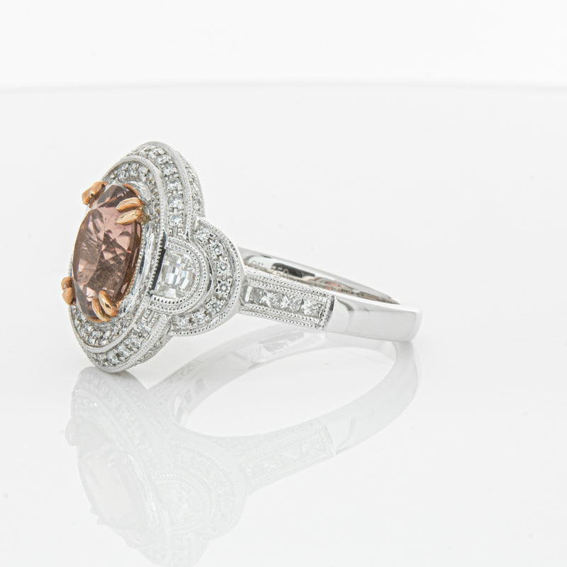 18ct White Gold Tourmaline & Diamond Halo Ring-Ring-Walker & Hall