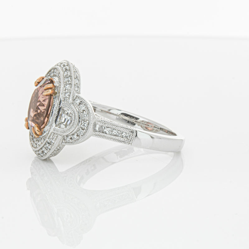 18ct White Gold Tourmaline & Diamond Halo Ring-Ring-Walker & Hall