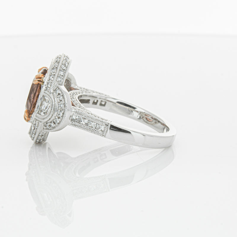 18ct White Gold Tourmaline & Diamond Halo Ring-Ring-Walker & Hall