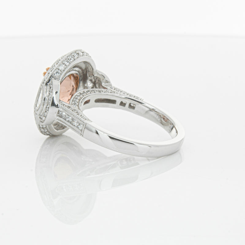 18ct White Gold Tourmaline & Diamond Halo Ring-Ring-Walker & Hall