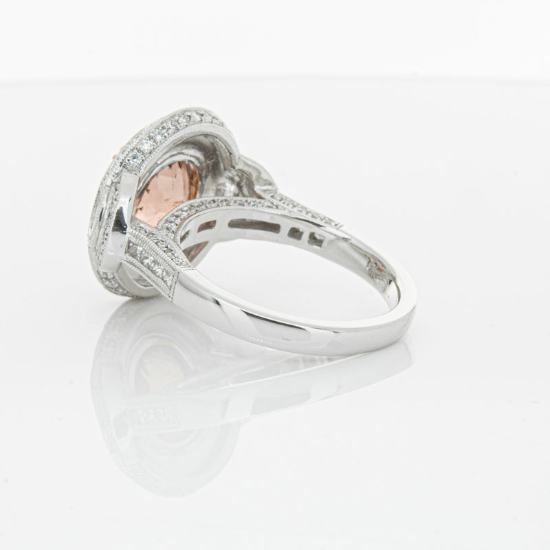 18ct White Gold Tourmaline & Diamond Halo Ring-Ring-Walker & Hall