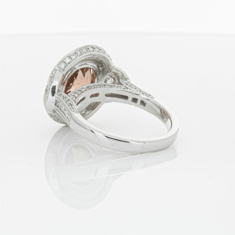18ct White Gold Tourmaline & Diamond Halo Ring-Ring-Walker & Hall
