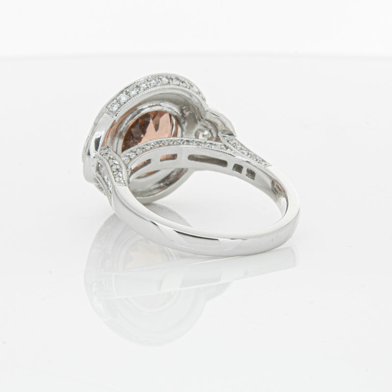 18ct White Gold Tourmaline & Diamond Halo Ring-Ring-Walker & Hall