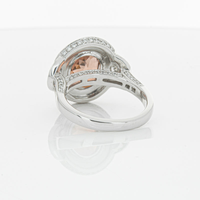 18ct White Gold Tourmaline & Diamond Halo Ring-Ring-Walker & Hall