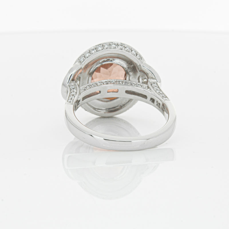 18ct White Gold Tourmaline & Diamond Halo Ring-Ring-Walker & Hall