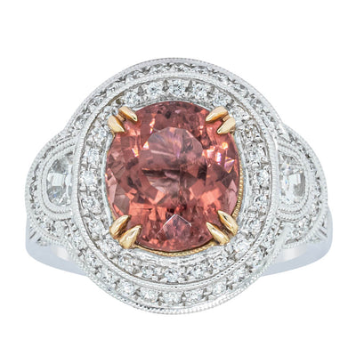 18ct White Gold Tourmaline & Diamond Halo Ring-Ring-Walker & Hall