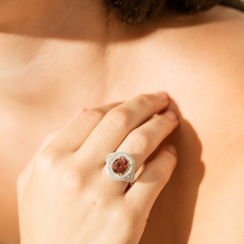 18ct White Gold Tourmaline & Diamond Halo Ring-Ring-Walker & Hall