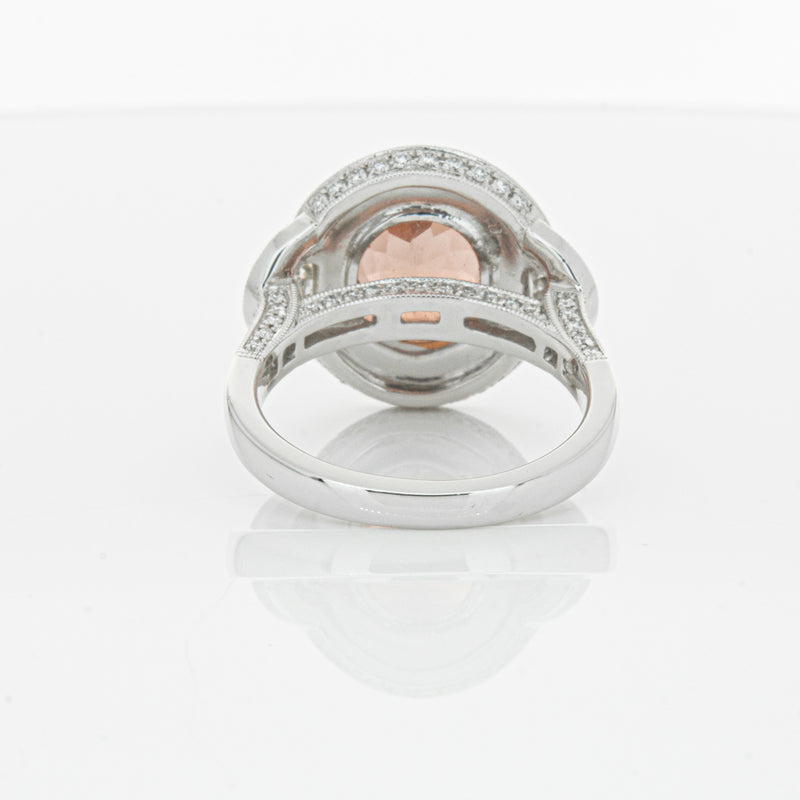 18ct White Gold Tourmaline & Diamond Halo Ring-Ring-Walker & Hall
