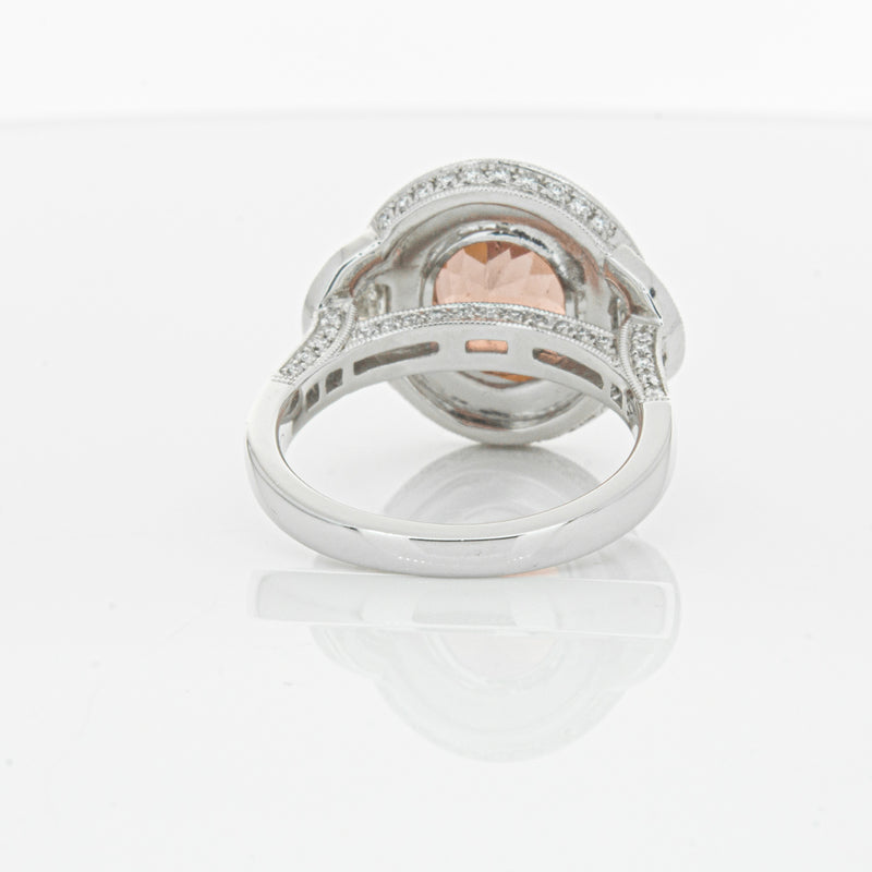 18ct White Gold Tourmaline & Diamond Halo Ring-Ring-Walker & Hall