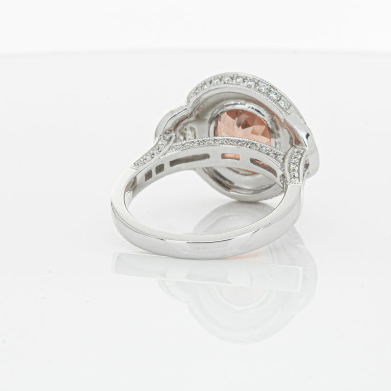 18ct White Gold Tourmaline & Diamond Halo Ring-Ring-Walker & Hall