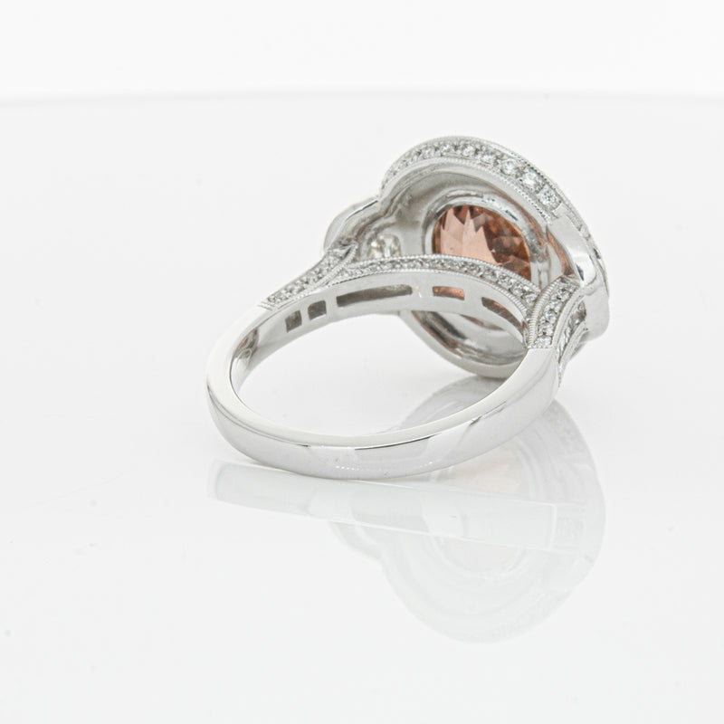 18ct White Gold Tourmaline & Diamond Halo Ring-Ring-Walker & Hall