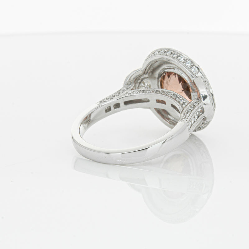 18ct White Gold Tourmaline & Diamond Halo Ring-Ring-Walker & Hall