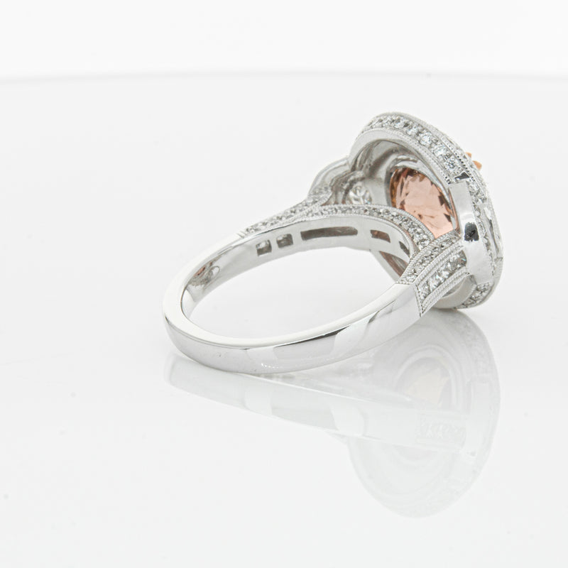 18ct White Gold Tourmaline & Diamond Halo Ring-Ring-Walker & Hall