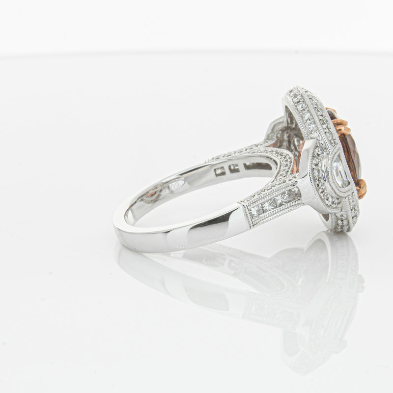 18ct White Gold Tourmaline & Diamond Halo Ring-Ring-Walker & Hall