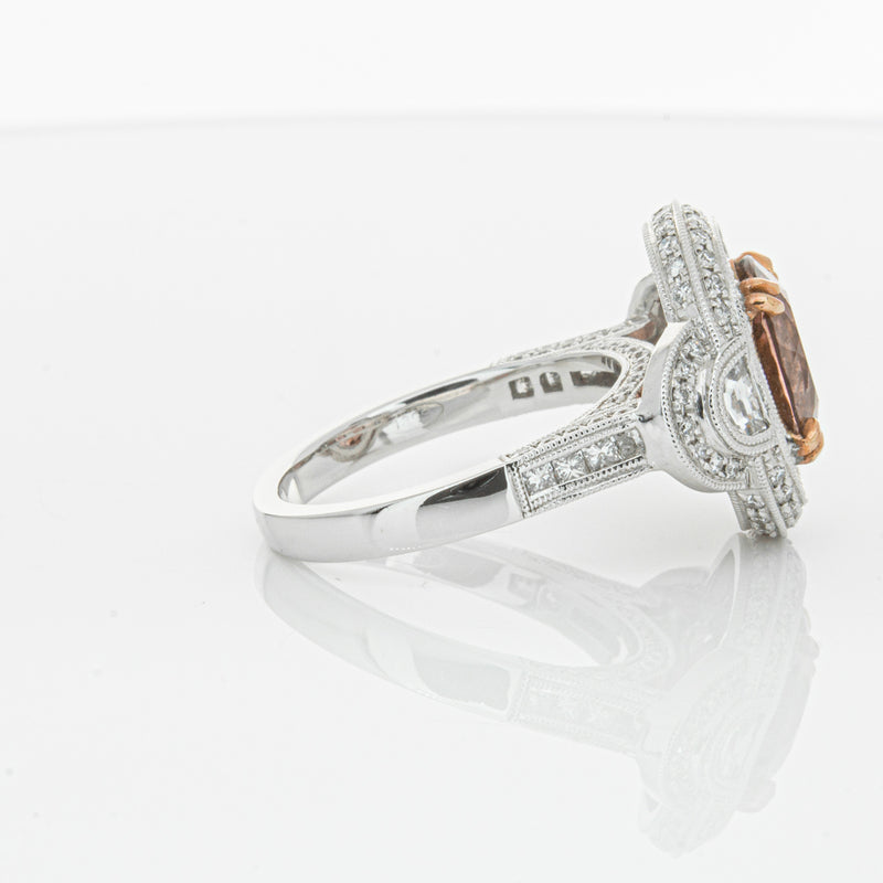 18ct White Gold Tourmaline & Diamond Halo Ring-Ring-Walker & Hall