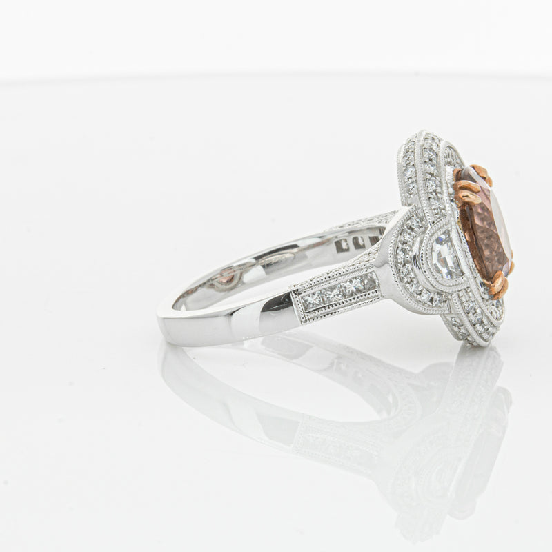 18ct White Gold Tourmaline & Diamond Halo Ring-Ring-Walker & Hall