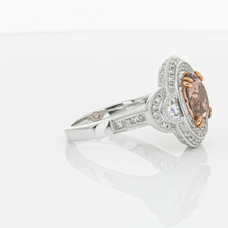 18ct White Gold Tourmaline & Diamond Halo Ring-Ring-Walker & Hall