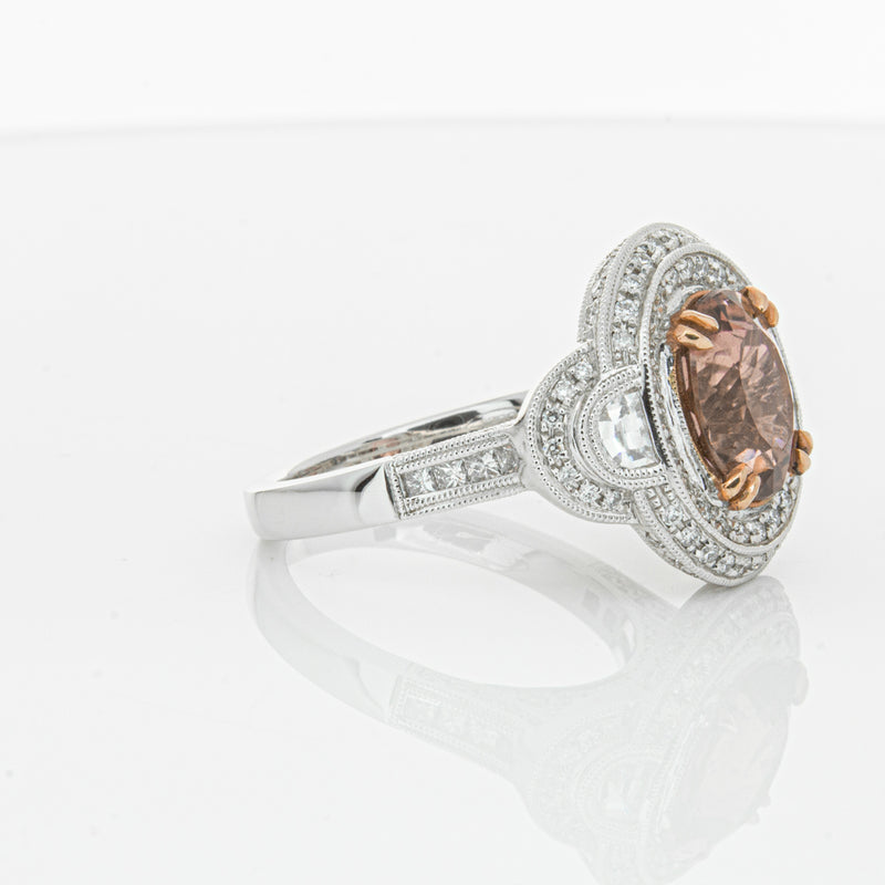 18ct White Gold Tourmaline & Diamond Halo Ring-Ring-Walker & Hall