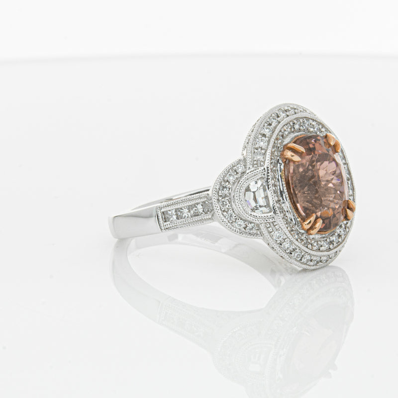 18ct White Gold Tourmaline & Diamond Halo Ring-Ring-Walker & Hall