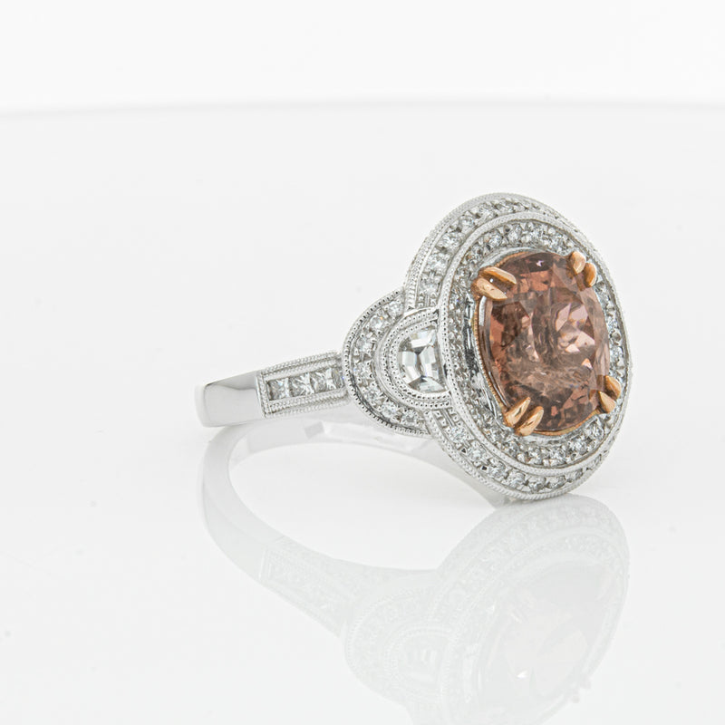 18ct White Gold Tourmaline & Diamond Halo Ring-Ring-Walker & Hall