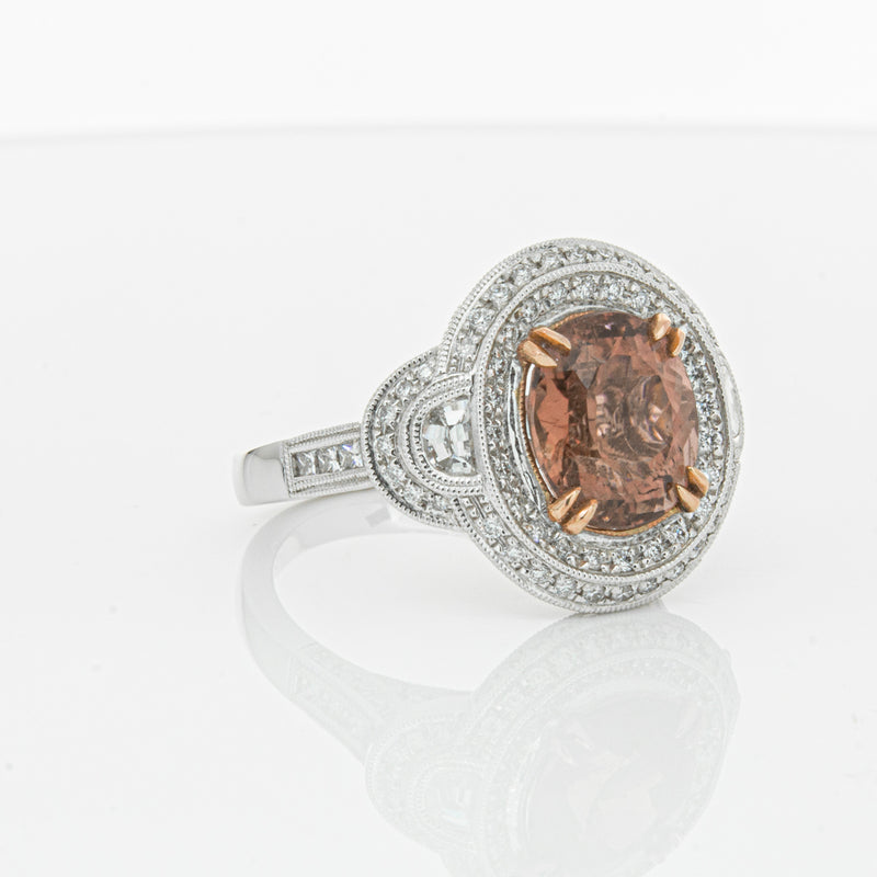 18ct White Gold Tourmaline & Diamond Halo Ring-Ring-Walker & Hall