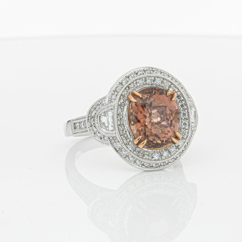 18ct White Gold Tourmaline & Diamond Halo Ring-Ring-Walker & Hall