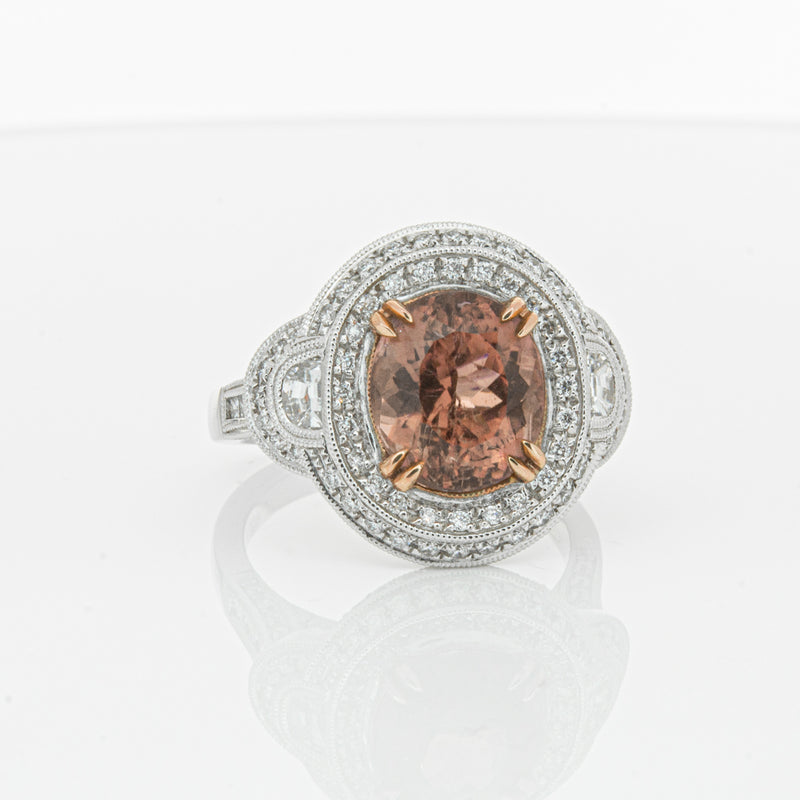 18ct White Gold Tourmaline & Diamond Halo Ring-Ring-Walker & Hall