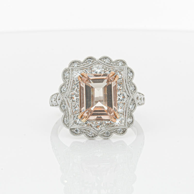 18ct White & Rose Gold 2.09ct Morganite & Diamond Ring-Ring-Walker & Hall
