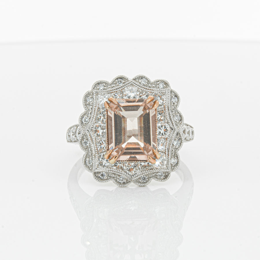18ct White & Rose Gold 2.09ct Morganite & Diamond Ring-Ring-Walker & Hall