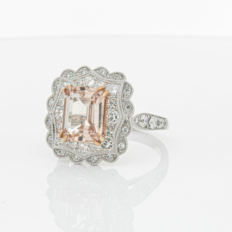 18ct White & Rose Gold 2.09ct Morganite & Diamond Ring-Ring-Walker & Hall