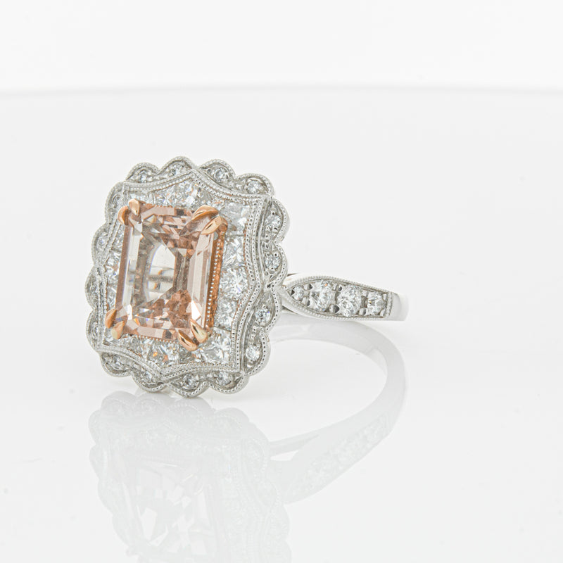 18ct White & Rose Gold 2.09ct Morganite & Diamond Ring-Ring-Walker & Hall