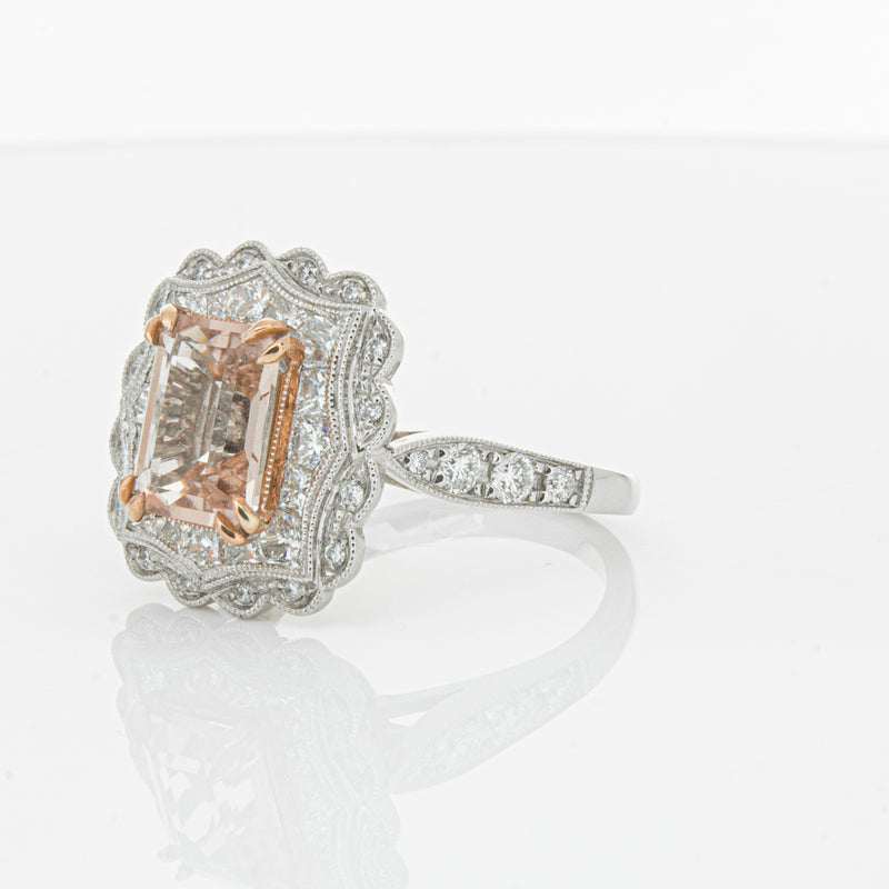 18ct White & Rose Gold 2.09ct Morganite & Diamond Ring-Ring-Walker & Hall