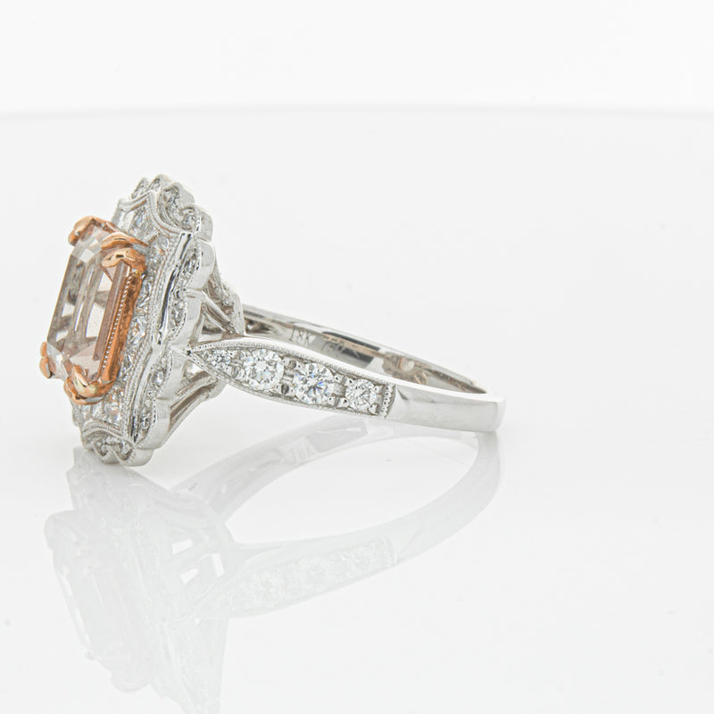 18ct White & Rose Gold 2.09ct Morganite & Diamond Ring-Ring-Walker & Hall