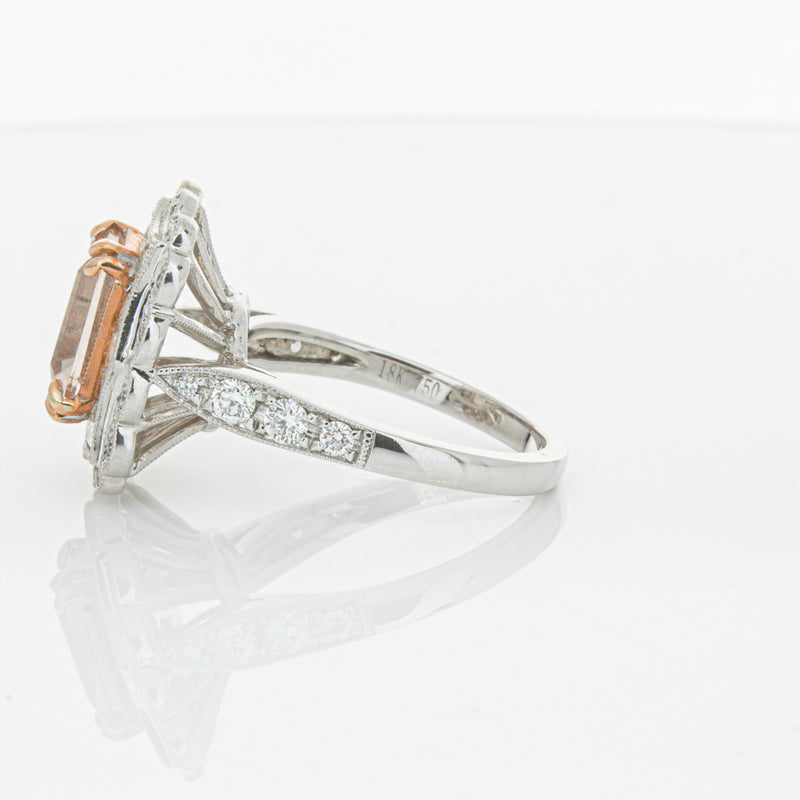 18ct White & Rose Gold 2.09ct Morganite & Diamond Ring-Ring-Walker & Hall