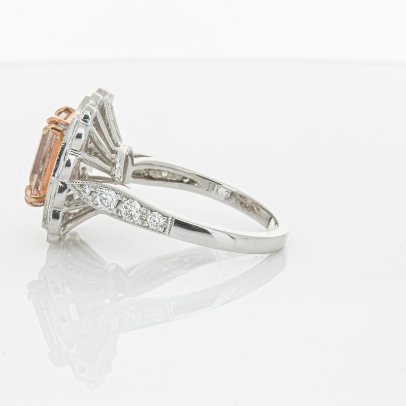 18ct White & Rose Gold 2.09ct Morganite & Diamond Ring-Ring-Walker & Hall