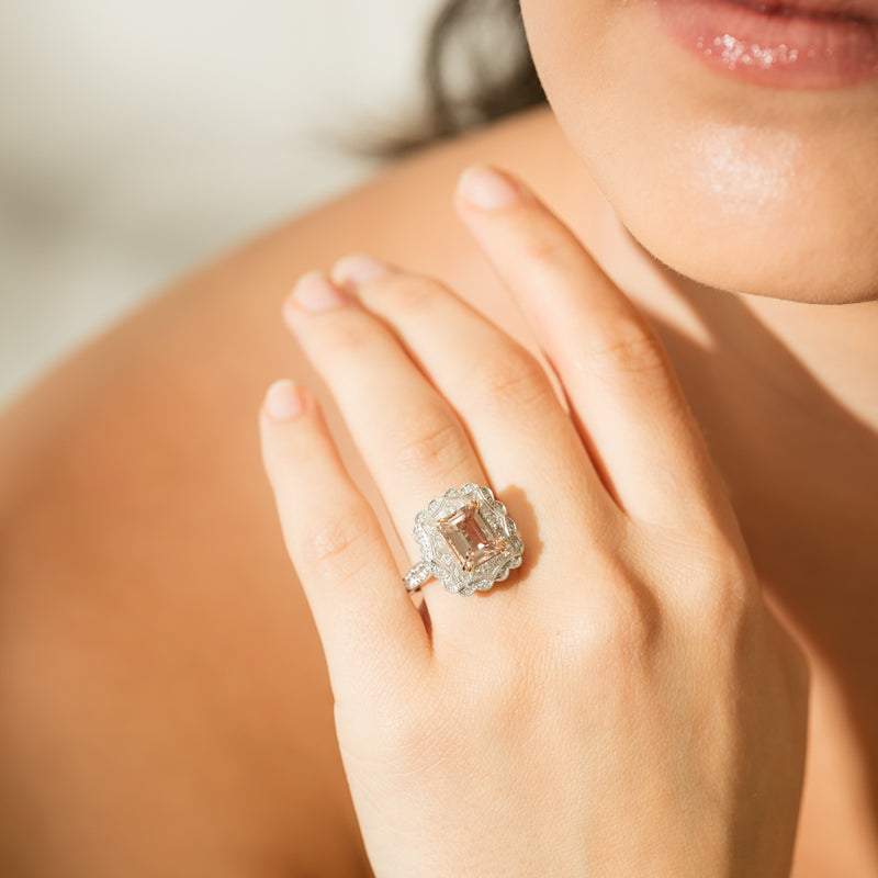 18ct White & Rose Gold 2.09ct Morganite & Diamond Ring-Ring-Walker & Hall