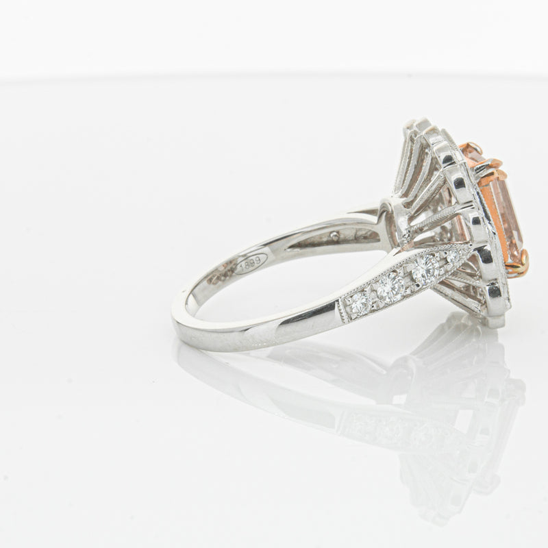 18ct White & Rose Gold 2.09ct Morganite & Diamond Ring-Ring-Walker & Hall