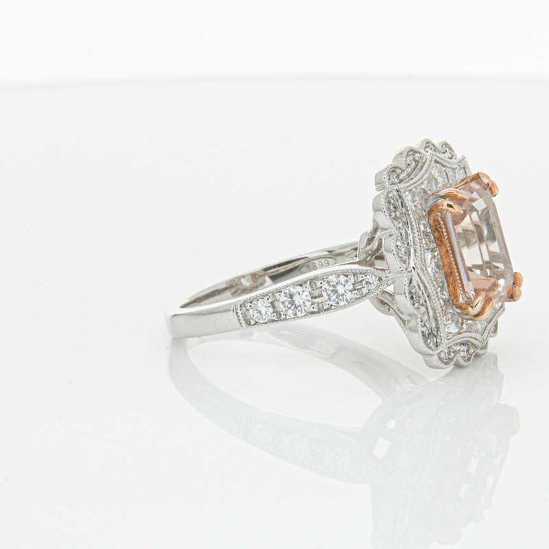 18ct White & Rose Gold 2.09ct Morganite & Diamond Ring-Ring-Walker & Hall