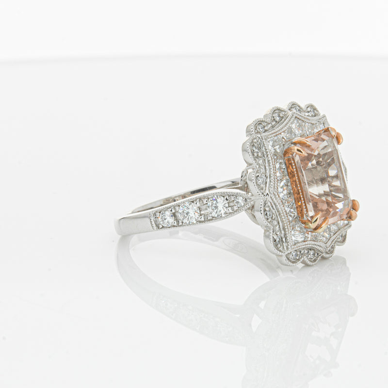 18ct White & Rose Gold 2.09ct Morganite & Diamond Ring-Ring-Walker & Hall