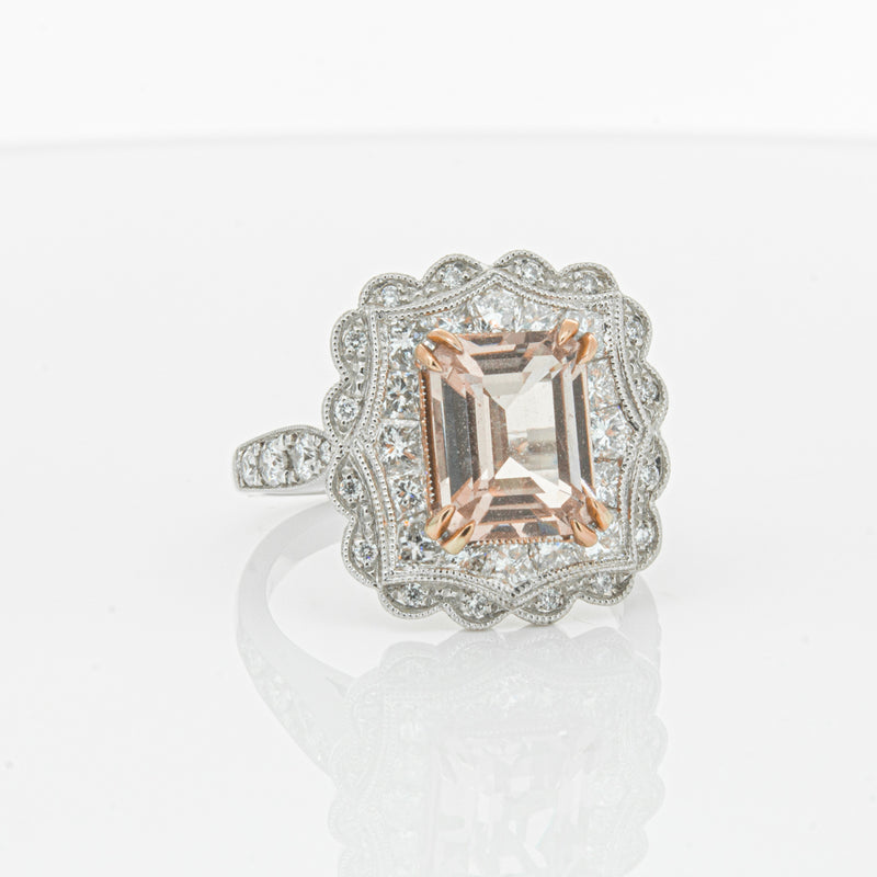 18ct White & Rose Gold 2.09ct Morganite & Diamond Ring-Ring-Walker & Hall