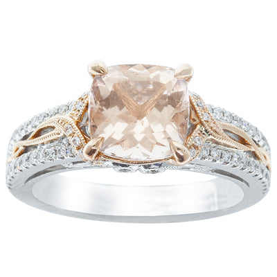 18ct White & Rose Gold Morganite & Diamond Ring-Ring-Walker & Hall