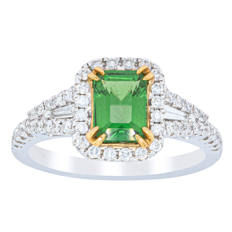 18ct White Gold Tsavorite & Diamond Halo Ring-Ring-Walker & Hall